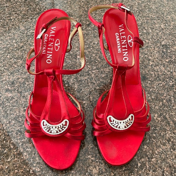 VALENTINO GARAVANI LADIES RED SILVER CRYSTAL HEEL SANDAL-9.5-WEDDING-PARTY-PROM - Picture 4 of 14